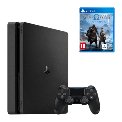 Набір Консоль Sony PlayStation 4 Slim 1TB Black Б/У + Гра God of War: Ragnarok Російська Озвучка Новий - Retromagaz
