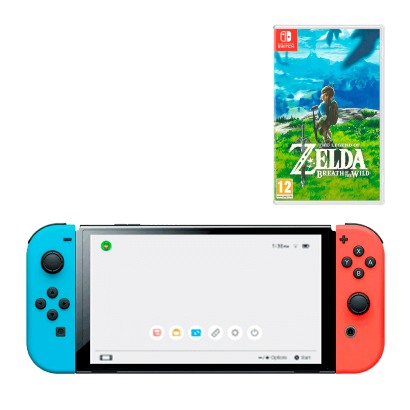 Набір Консоль Nintendo Switch OLED Model HEG-001 64GB 045496453442 Blue Red Новий  + Гра The Legend of Zelda Breath of The Wild Російська Озвучка - Retromagaz