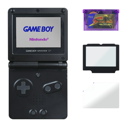 Набор Консоль Nintendo Game Boy Advance SP AGS-001 Black Б/У  + Флэш Картридж RMC Английская Версия Новый + Стекло Консоли  Trans Clear + Защитная Пленка - Retromagaz