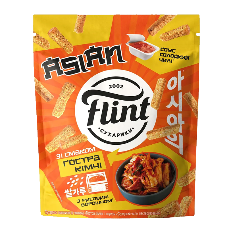 Сухарики Flint со Вкусом Острого Кимчи и Соусом Сладкий Чили 15g + 60g - Retromagaz