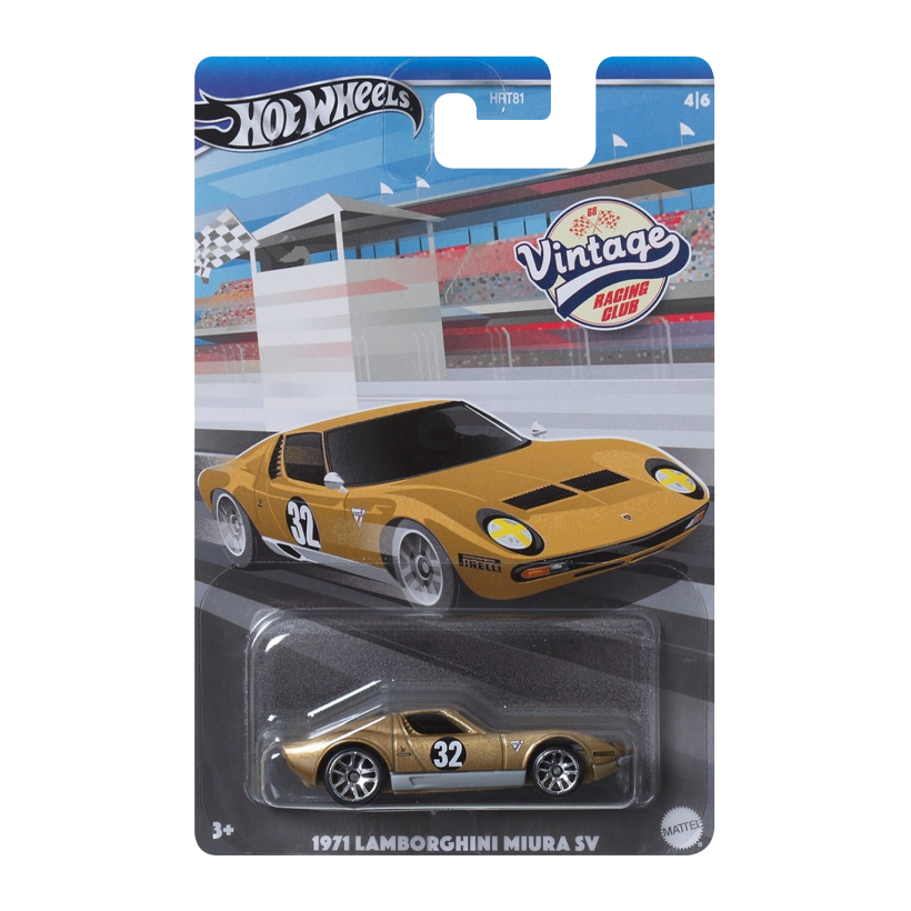 Тематична Машинка Hot Wheels 1971 Lamborghini Miura SV Vintage Racing Club 1:64 HRT81/HRV03 Gold - Retromagaz