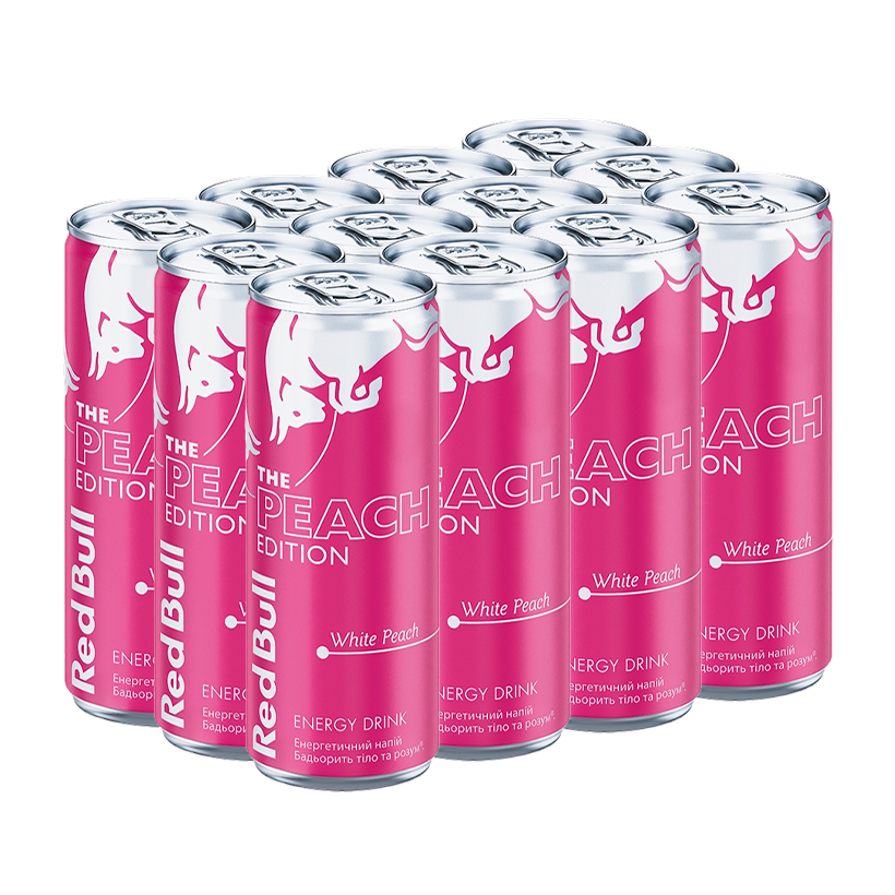 Набір Напій Енергетичний 12шт Red Bull Peach Edition Pink 250ml - Retromagaz