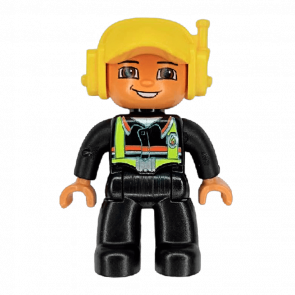 Фігурка Lego Boy Fireman Black Legs Nougat Hands Yellow Cap with Headset Duplo 47394pb100 1 Б/У