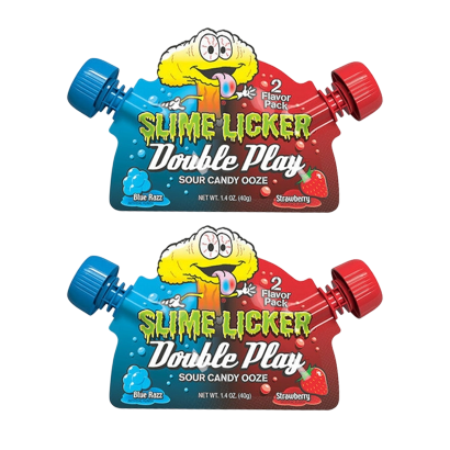 Цукерки Рідкі 2шт Toxic Waste Slime Licker Double Play Blue Razz Strawberry 40g - Retromagaz