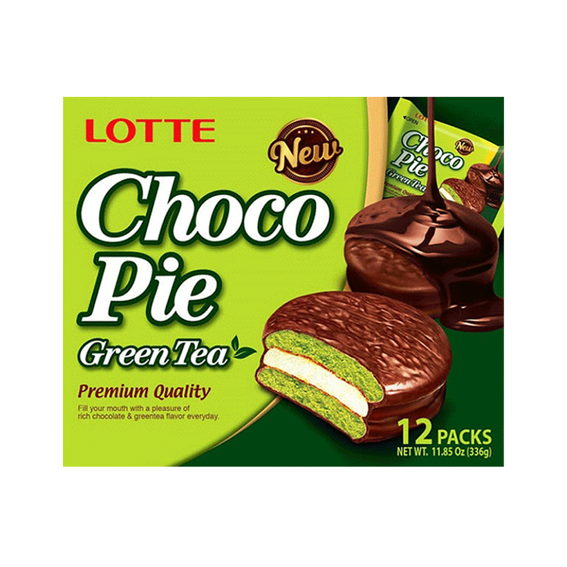 Тістечка Lotte Чокопай Зелений Чай Choco Pie Green Tea (12 Тістечок) 336g - Retromagaz