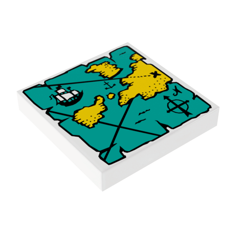 Плитка Lego Декоративная Map Blue Water Yellow Land Black Letter X Pattern 2 x 2 3068px9 White Б/У - Retromagaz