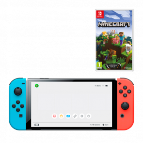 Набір Консоль Nintendo Switch OLED Model HEG-001 64GB Blue Red Новий  + Гра Minecraft Російська Озвучка - Retromagaz