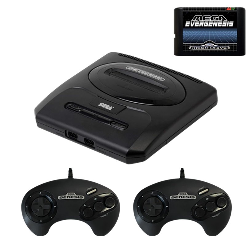 Набор Консоль Sega Mega Drive 2 MK-1631 Genesis USA Black Б/У  + Флэш Картридж Evergenesis EDMD 4Gb 3000 in 1 Английская Версия Новый + Геймпад Проводной 2шт - Retromagaz