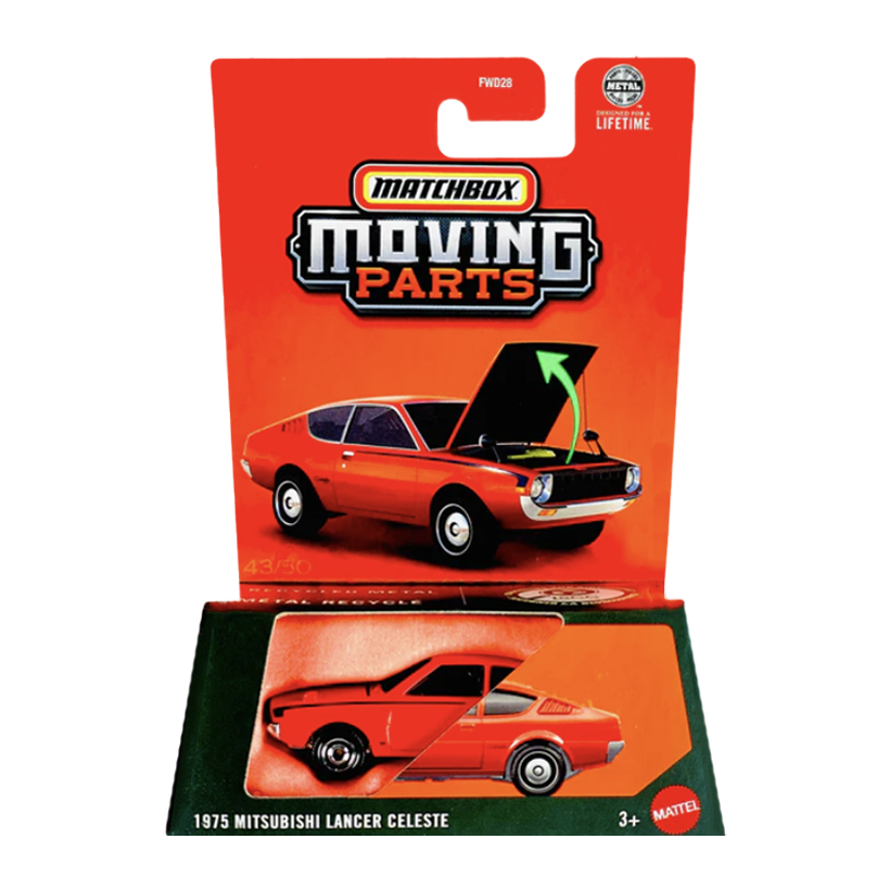 Тематична Машинка Matchbox Mitsubishi 1975 Mitsubishi Lancer Celeste Moving Parts 1:64 JBX01 Orange - Retromagaz