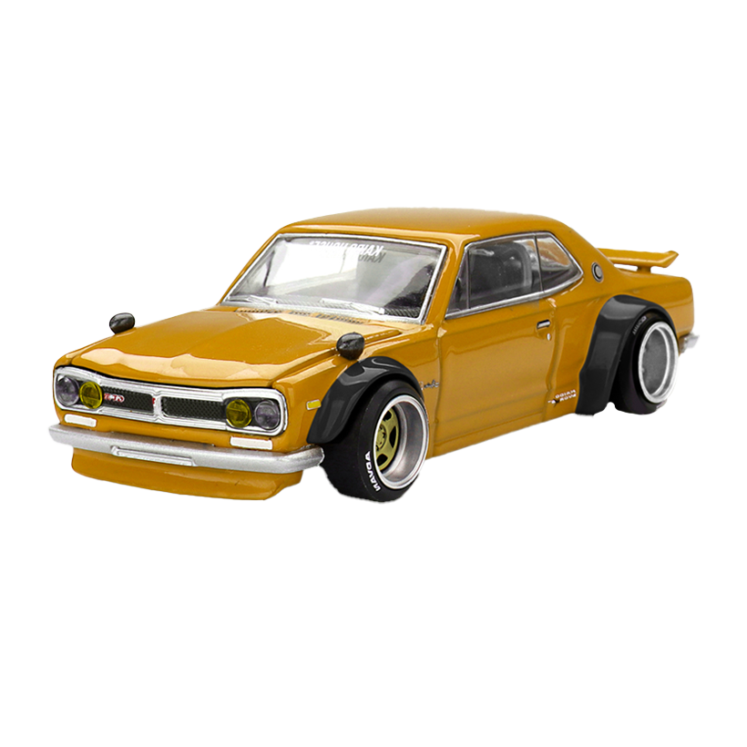 Машинка Premium Kaido House x MiNI GT Nissan Skyline 2000 GT-R (KPGC10) Kaido Street V2 1:64 KHMG228 Yellow - Retromagaz