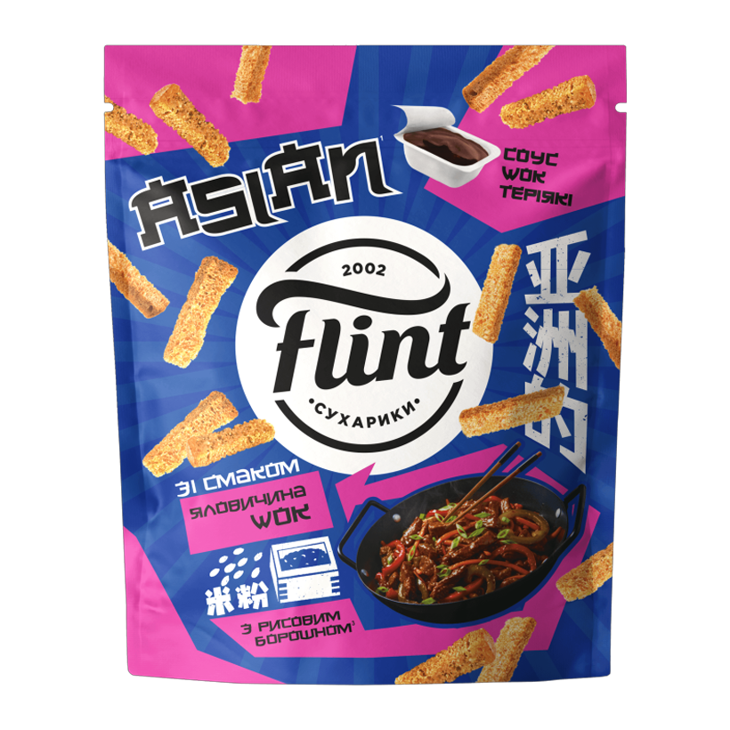 Сухарики Flint со Вкусом Говядины Wok и Соусом Терияки 15g + 60g - Retromagaz
