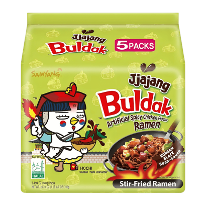 Набір Локшина 5шт Samyang Buldak Jjajang Куряча у Бобовому Соусі Негостра 140g - Retromagaz