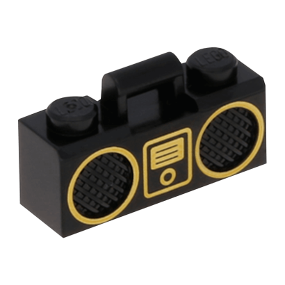 Мистецтво Lego Radio Boom Box with Bar Handle with Gold Digital Music Player and Rimmed Speakers Pattern 93221pb04 6196647 Black Б/У - Retromagaz