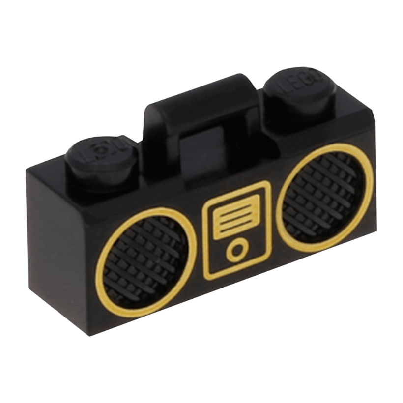 Мистецтво Lego Radio Boom Box with Bar Handle with Gold Digital Music Player 93221pb04 6196647 Black Б/У - Retromagaz