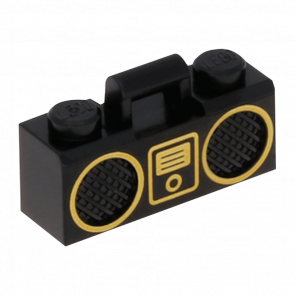 Мистецтво Lego Radio Boom Box with Bar Handle with Gold Digital Music Player and Rimmed Speakers Pattern 93221pb04 6196647 Black Б/У