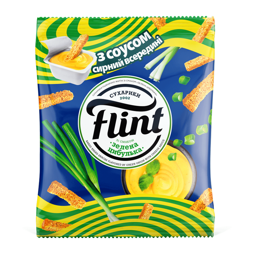 Сухарики Flint со Вкусом Зеленого Лука и Соусом Сырным 15g + 70g - Retromagaz