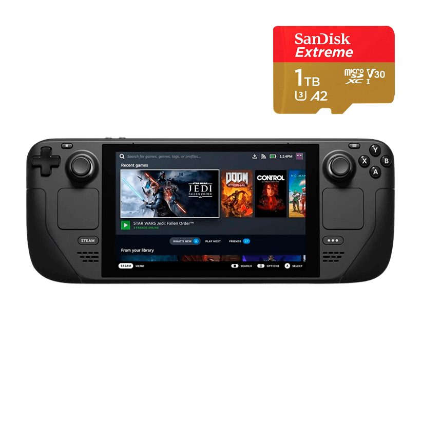 Набор Консоль Valve Steam Deck 64GB Black Б/У  + Карта Памяти SanDisk UHS-I U3 V30 A2 + SD Adapter - Retromagaz