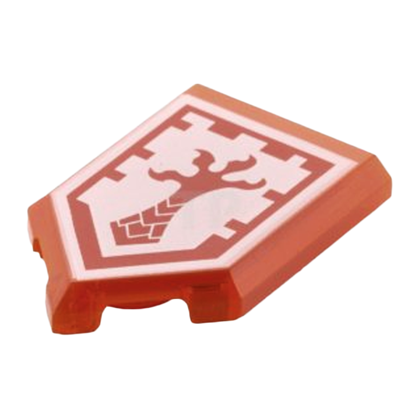 Плитка 4шт Lego Модифікована Декоративна Pentagonal with Nexo Power Shield Pattern Clapper Claw 2 x 3 22385pb002 6132446 Trans-Neon Orange Б/У - Retromagaz