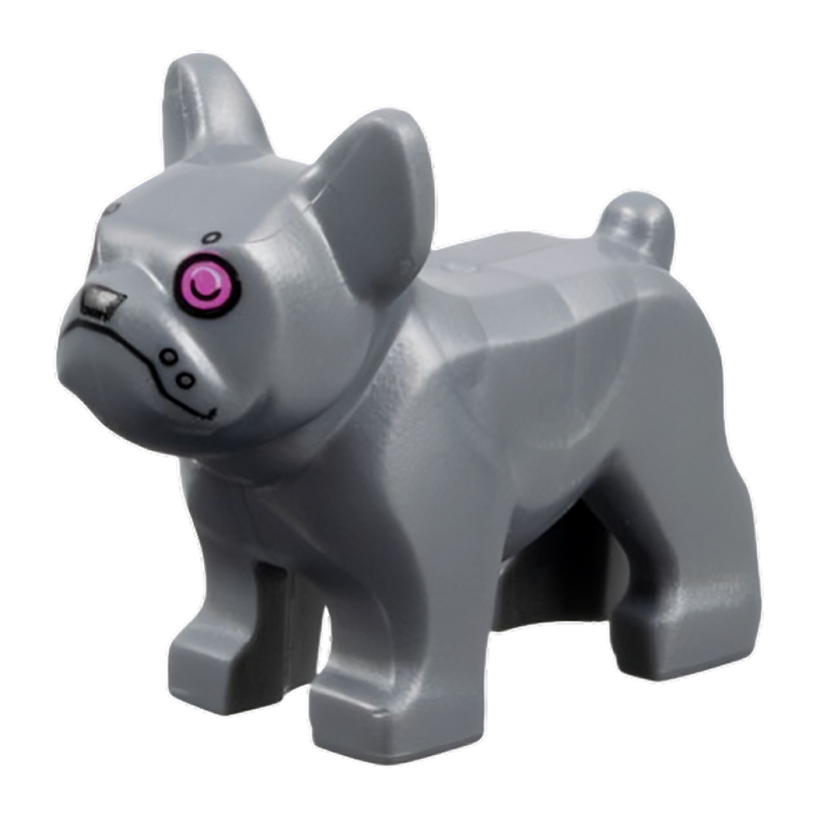 Фігурка Lego Земля Dog French Bulldog with Dark Pink Eyes Animals 29602pb03 6482941 Flat Silver Б/У - Retromagaz