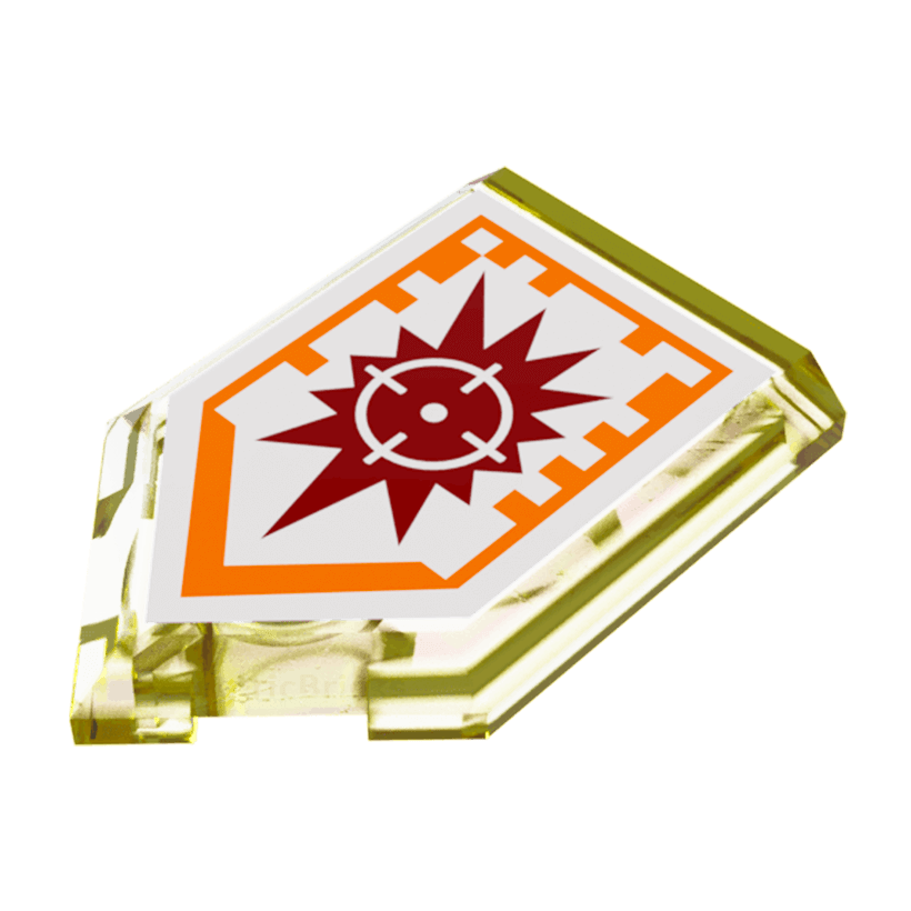 Плитка 4шт Lego Модифицированная Декоративная Pentagonal Nexo Power Shield Pattern Target Blaster 2 x 3 22385pb025 6132187 Trans-Yellow Б/У - Retromagaz