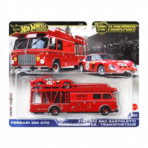 Машинка Premium 2шт Hot Wheels Ferrari 250 GTO та Fiat 642 RN2 Bartoletti Transporter Team Transport 1:64 JBM37 Red - Retromagaz