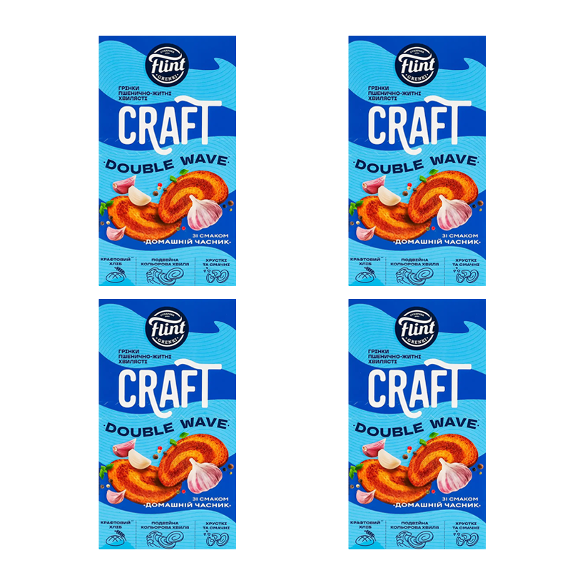 Набір Грінки 4шт Flint Craft Double Wave зі Смаком Домашній Часник 70g - Retromagaz