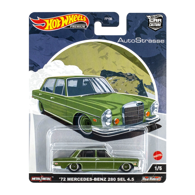 Машинка Premium Hot Wheels '72 Mercedes-Benz 280 SEL 4.5 AutoStrasse 1:64 HCK18 Green - Retromagaz