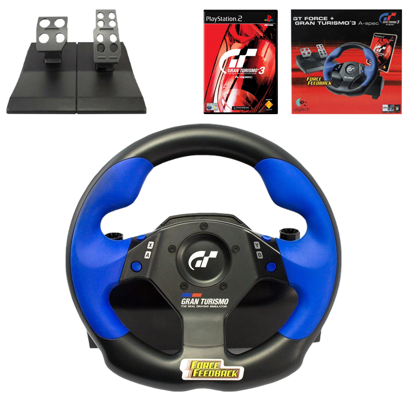 Руль Проводной Logitech PlayStation 2 GT Force + Игра Gran Turismo 3 A-spec + Коробка Black Blue Б/У - Retromagaz