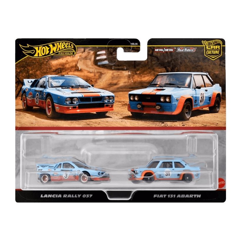 Машинка Premium 2шт Hot Wheels Lancia Rally 037 / Fiat 131 Abarth Gulf 2-Packs 1:64 HRR81 Blue - Retromagaz