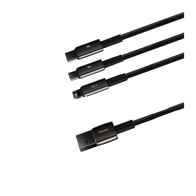 Кабель Baseus Tungsten 3 in 1 USB 2.0 - Lightning + Micro-USB + USB Type-C Black 1.5m - Retromagaz