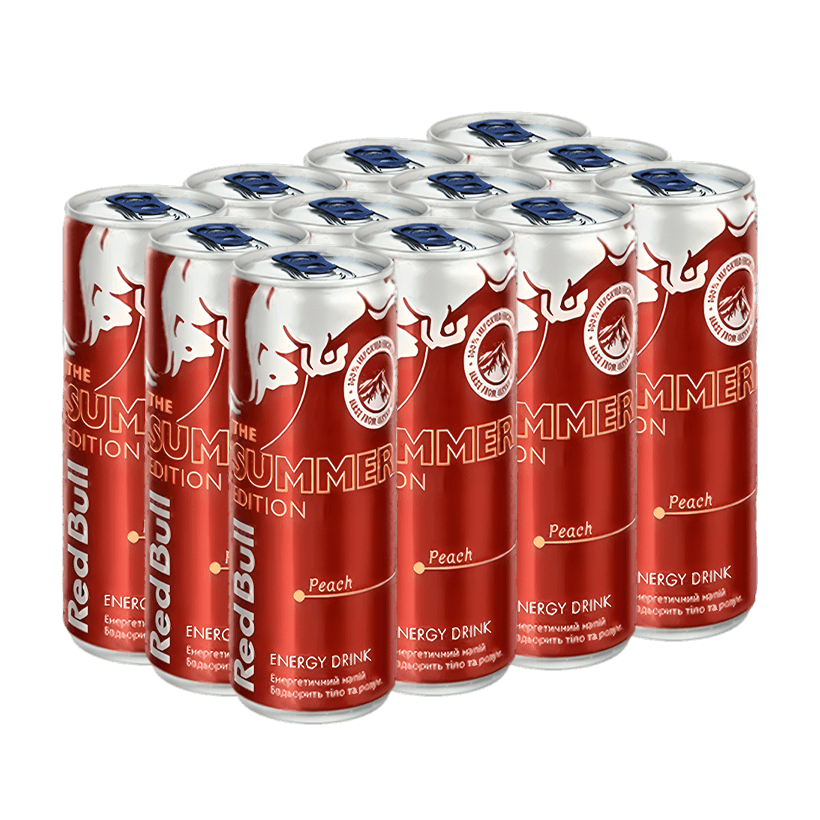 Набор Напиток Энергетический 12шт Red Bull Summer Edition Peach 250ml - Retromagaz
