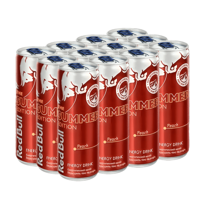 Набор Напиток Энергетический 12шт Red Bull Summer Edition Peach 250ml - Retromagaz