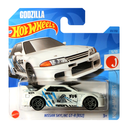 Машинка Базовая Hot Wheels Godzilla Nissan Skyline GT-R (R32) J-Imports 1:64 HKJ13 White - Retromagaz