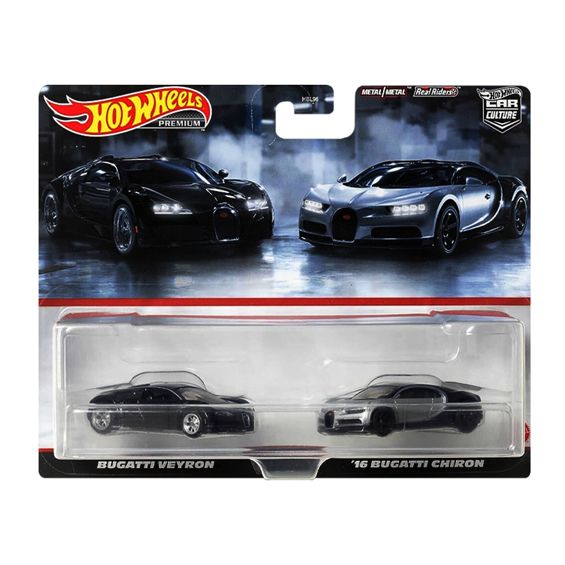 Машинка Premium 2шт Hot Wheels Bugatti Veyron / '16 Chiron 2-Packs 1:64 HKF52 Black - Retromagaz