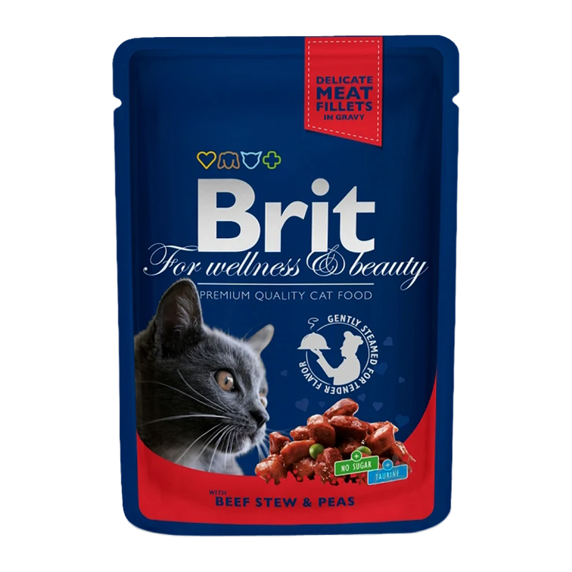 Влажный Корм для Кошек Brit Premium Говядина и Горох 100g - Retromagaz