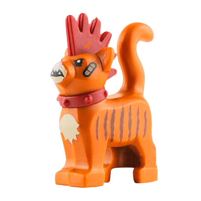 Фігурка Lego Земля Cat Dark Red Spiky Mohawk and Collar Bandages and Dark Brown Stripes Animals 39742pb01 6256522 Dark Orange Б/У - Retromagaz