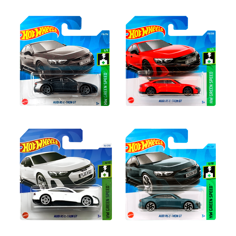 Набір Машинка Базова Hot Wheels Audi RS E-Tron GT Green Speed 1:64 HKH58 Dark Grey  + Машинка Базова White + Машинка Базова + Машинка Базова Red - Retromagaz