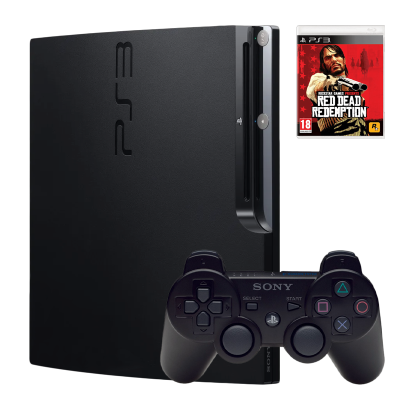 Набір Консоль Sony PlayStation 3 Slim 320GB Black Б/У  + Геймпад Бездротовий DualShock 3 + Гра Red Dead Redemption Англійська Версія - Retromagaz