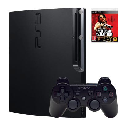 Набор Консоль Sony PlayStation 3 Slim 320GB Black  Б/У  + Игра Red Dead Redemption Английская Версия - Retromagaz