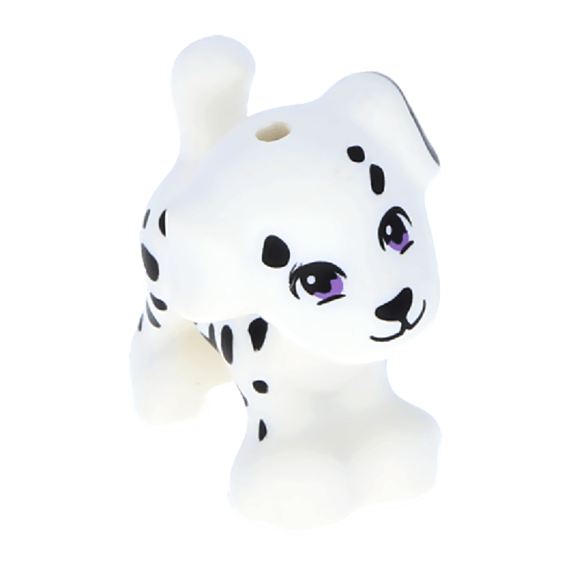 Фигурка Lego Земля Dog Friends Puppy Medium Lavender Eyes and Black Nose Mouth and Spots Pattern Animals 93088pb04 6113032 White Б/У - Retromagaz