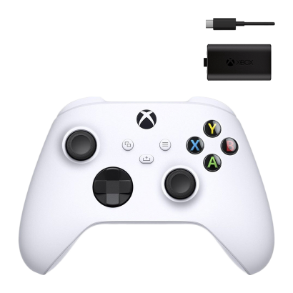 Набір Геймпад Бездротовий Microsoft Xbox Series Controller Robot White Новий + Акумулятор Play and Charge Kit + Кабель USB Type-C Black - Retromagaz