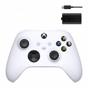 Набір Геймпад Бездротовий Microsoft Xbox Series Controller Robot White Новий + Акумулятор Play and Charge Kit + Кабель USB Type-C Black