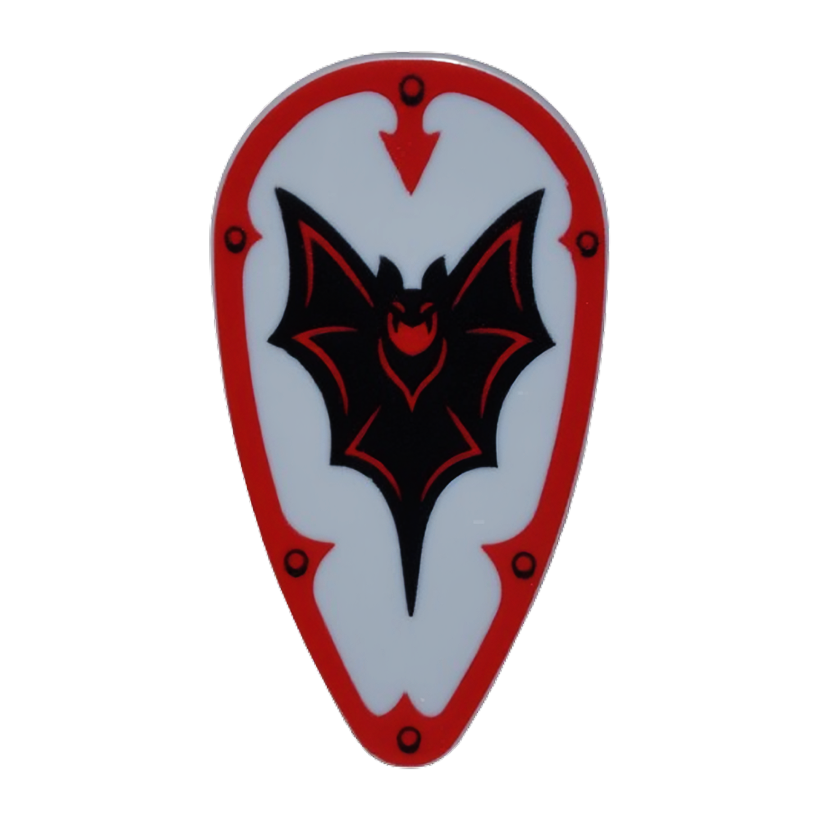 Оружие Lego Щит Ovoid with Black and Red Bat and Border 2586pb011 6464466 Light Bluish Grey Б/У - Retromagaz