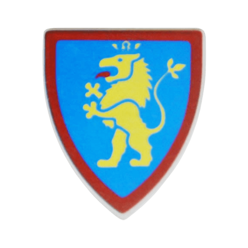 Оружие Lego Щит Triangular with Lion Standing Yellow on Blue Background Pattern 3846p4h Light Grey Б/У - Retromagaz