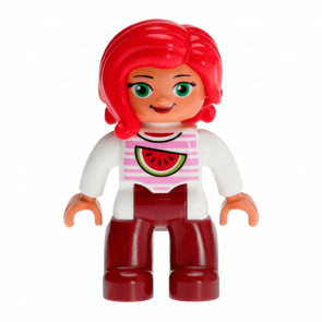 Фигурка Lego Dark Red Legs White Top with Bright Pink Stripes and Watermelon Pattern Green Eyes Red Hair Duplo Girl 47394pb226 1 Б/У