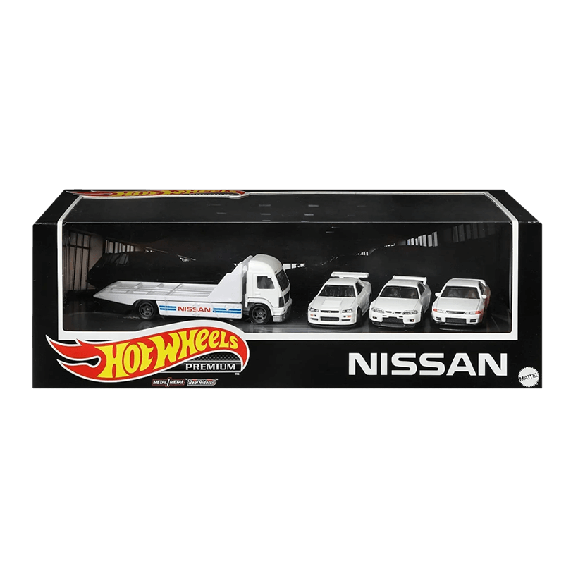 Машинка Premium 4шт Hot Wheels Nissan Skyline GT-R (BNR32) / (BCNR33) / (BNR34) / Retro Rig Diorama 1:64 GRN86 White - Retromagaz