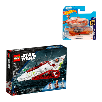 Набор Набор Lego Star Wars Obi-Wan Kenobi’s Jedi Starfighter 75333 Новый  + Машинка Базовая Hot Wheels  X-34 Landspeeder Red - Retromagaz