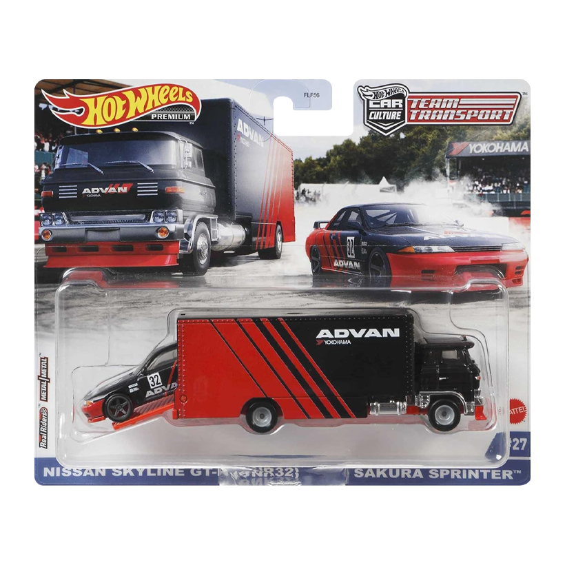 Машинка Premium 2шт Hot Wheels Nissan Skyline GT-R (BNR32) и Транспортер Sakura Sprinter Advan Team Transport 1:64 GRK55 Red - Retromagaz