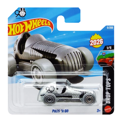 Машинка Базова Hot Wheels Monopoly 90 Years Pass 'n Go Drop Tops 1:64 JJH30 Silver - Retromagaz