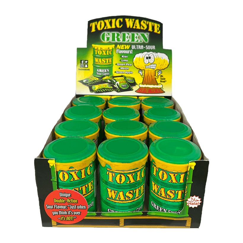 Набор Конфеты 12шт Toxic Waste Green Sour Candy 42g - Retromagaz